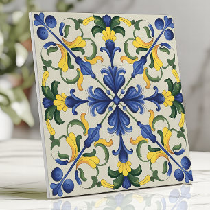 Ljus blå och gul medelhavsblomma kakelplatta