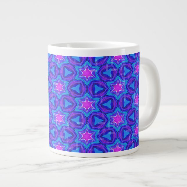 Ljus blå och het rosa färgglatt mönster jumbo mugg (Framsida höger)