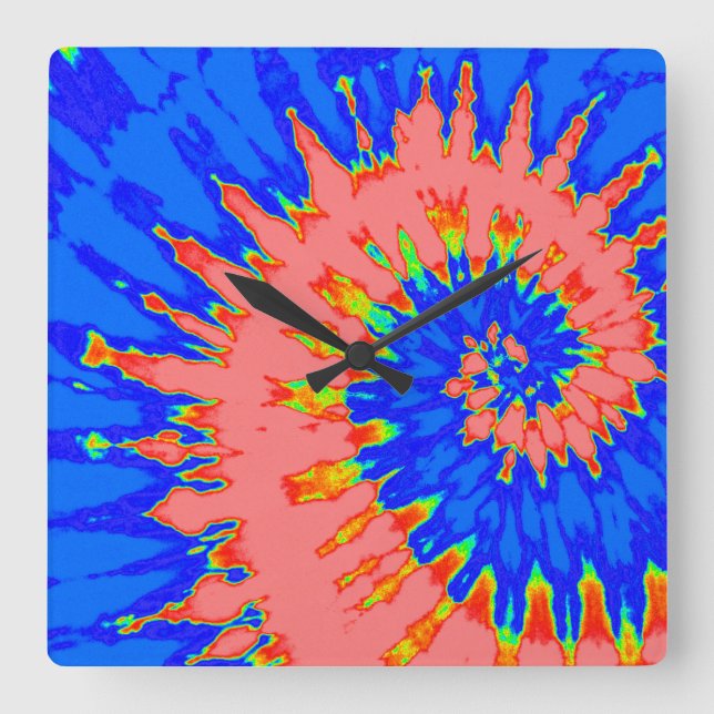 Ljus blå och persikofärgad spiral Tie Dye-klocka Fyrkantig Klocka (Framsida)