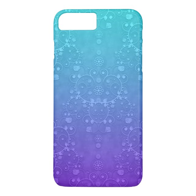 Ljus blå och turkos fancy damastmönster Case-Mate iPhone skal (Baksida)