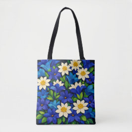 Ljus blå och vit blomster tygkasse