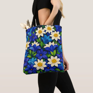 Ljus blå och vit blomster tygkasse