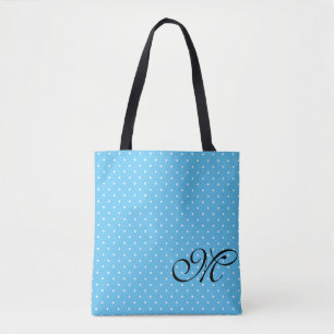 Ljus blå och vit polka - Monogram Tygkasse