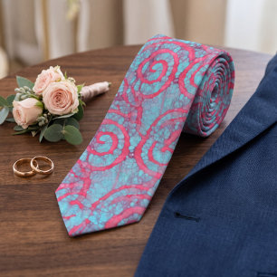 Ljus blå rosa funky batikspiralmönster slips