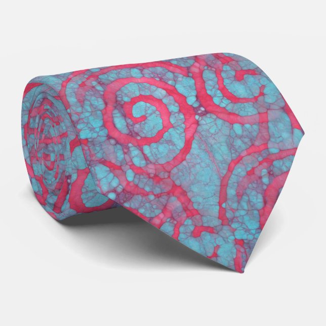 Ljus blå rosa funky batikspiralmönster slips (Rullad)