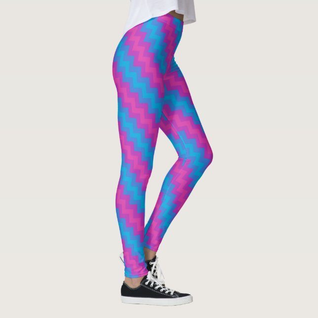 Ljus blå turkos magenta diagonala chevroner leggings (Höger)