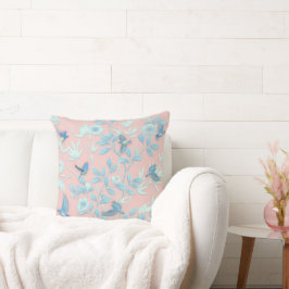 ljus blåa blommor och fågel , bakgrundsbelysning kudde