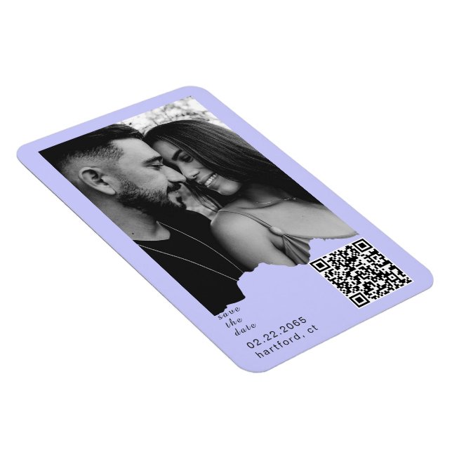 Ljus Blågrön Par Foto QR-kod Bröllop  Magnet (Högersidan)