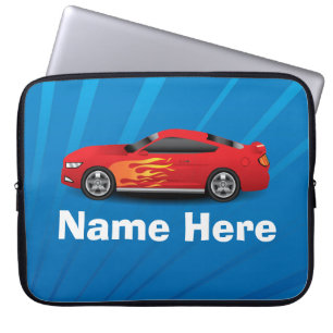 Ljus blått med den röda sportbilen flammar laptop sleeve