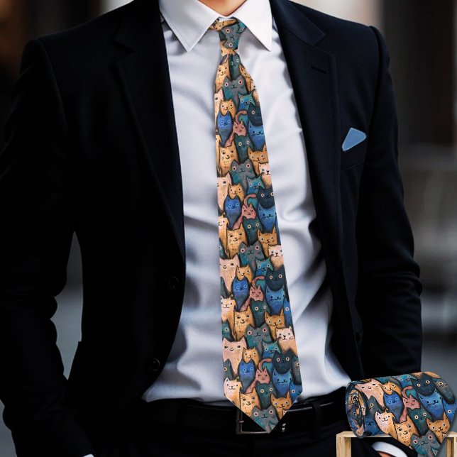 Ljus - Blått, Orange, hack Tie Slips (Playful Purr-fect Cats Tie - Blue, Orange Neck Tie)