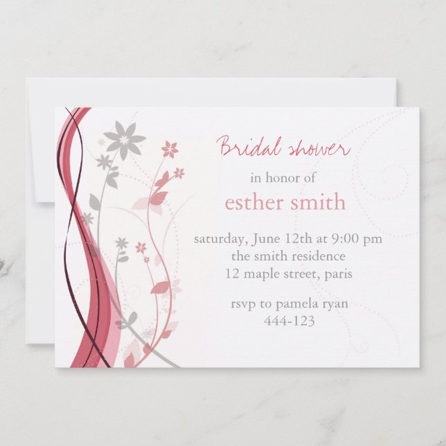 Ljus blom- berlockinbjudan för korall & för grå inbjudningar (Framsida)