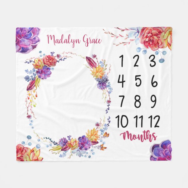 Ljus blom- suckulentbabymilstolpe fleecefilt (Framsidan (Horisontell))