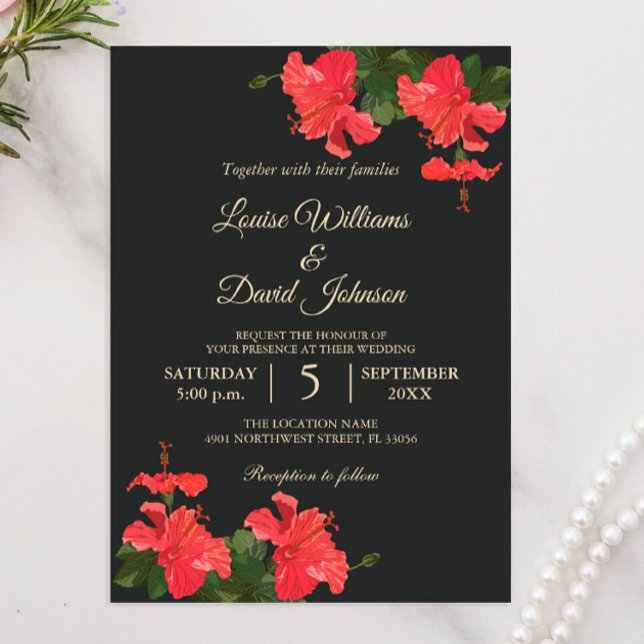 Ljus Blommande Hibiskus Bröllopsinbjudan Inbjudningar (Skapare uppladdad)