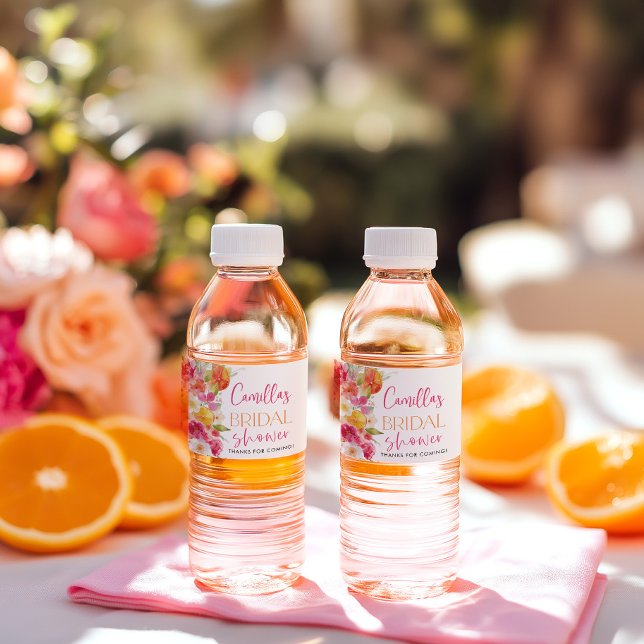 Ljus Blommig Citrus Bröllopsdusch Vattenflaska Vattenflaskor Etikett (Citrus Floral Water Bottle Labels(Example image - bottle shape might differ see other photos))