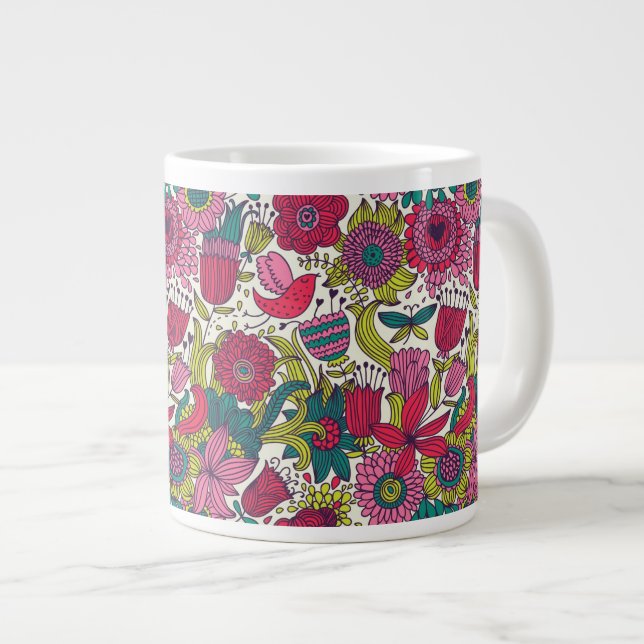 Ljus blommönster jumbo mugg (Framsida höger)