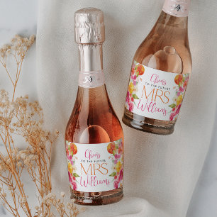 Ljus blomster citrus bröllopsdusch vinetiketter