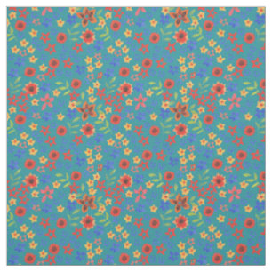 Ljus blomster miniprint mönster på teal tyg