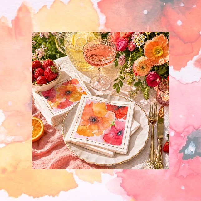 Ljus blomster vattenfärg servett (Summer Parties can be celebrated all year round with these colorful blooms to decorate the table.)