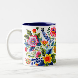 Ljus blomstergarn falsk broderi design Två-Tonad mugg