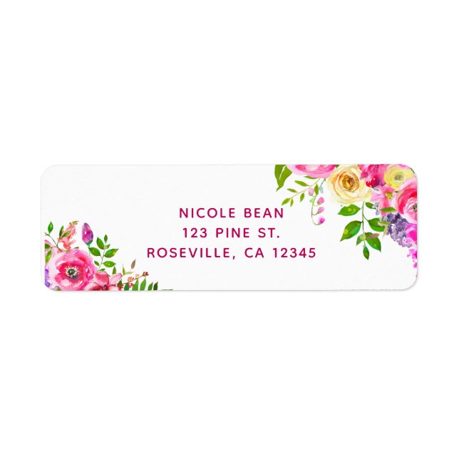 Ljus blomsterglans Rosa vår Botanisk Bröllop Returadress Etikett (Framsidan)