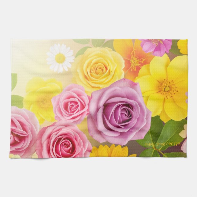 Ljus blomstergradientkonst – Rosa gult lila Kökshandduk (Horisontell)