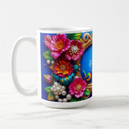 Ljus blomsterkant med färgglada fåglar kaffemugg