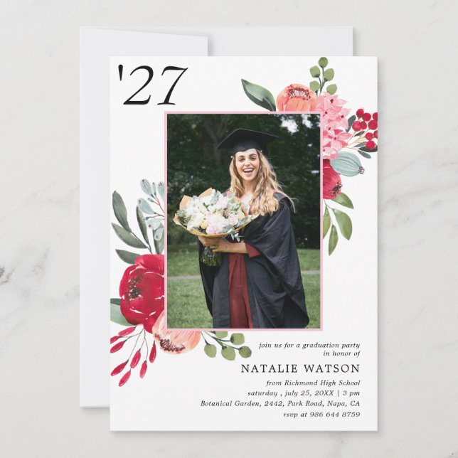 Ljus blomsterklass 2025 Fotoexamen  Inbjudningar (Framsida)