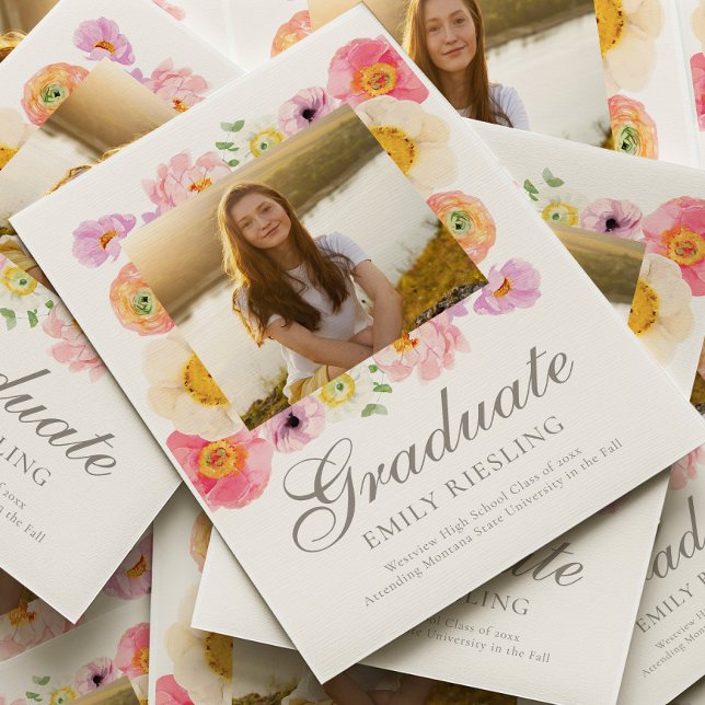 Ljus blomsterlig examensannonseringskort inbjudningar (Skapare uppladdad)
