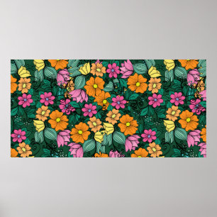 ljus blomsterliknande mönster på en grön bakgrund. poster