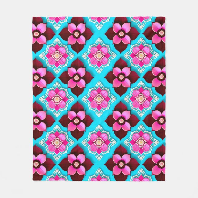 Ljus blomsterrik mönster med rosa blommor fleecefilt (Framsidan)