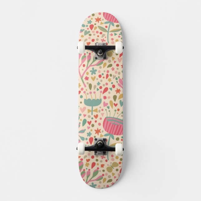 Ljus blomsterrik mönster skateboard bräda 20,5 cm (Framsida)