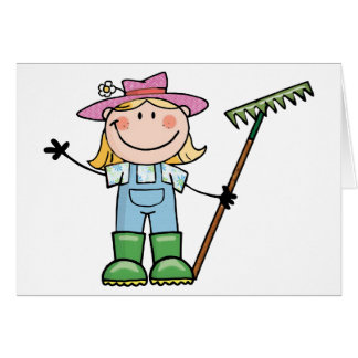 Ljus blond trädgårdsmästare med den rosa hatten hälsningskort