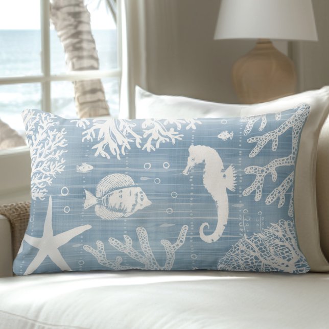 Ljus Blue Seahorse Lumbar Pillow Lumbarkudde (Skapare uppladdad)