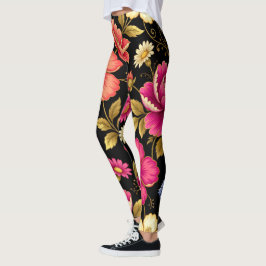 Ljus Boho Blommig Botanisk Mönster Leggings