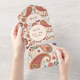 Ljus Boho Paisley vit blommönster