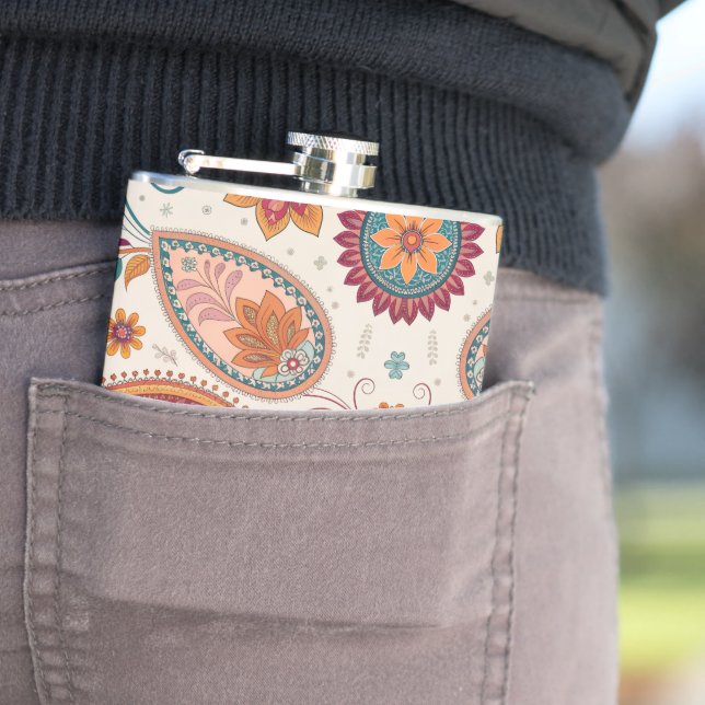 Ljus Boho Paisley vit blommönster  Fickplunta (In Situ)
