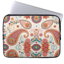 Ljus Boho Paisley vit blommönster Laptop Fodral