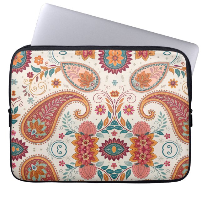 Ljus Boho Paisley vit blommönster  Laptop Fodral (Framsidan)