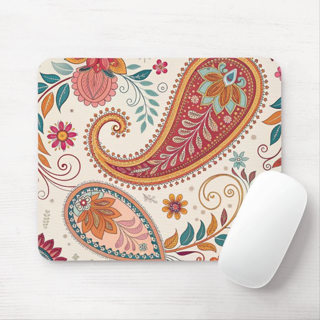 Ljus Boho Paisley vit blommönster Musmatta (Med mus)