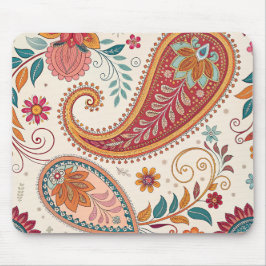 Ljus Boho Paisley vit blommönster Musmatta