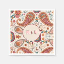 Ljus Boho Paisley vit blommönster Pappersservett
