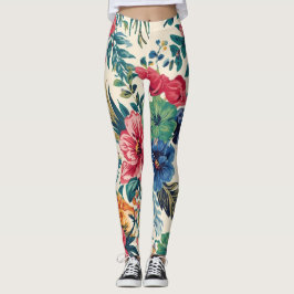 Ljus Botanisk Livlig Blomning Färgrik Blommig Tryc Leggings