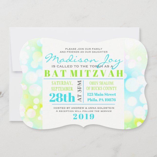Ljus bubblor Bat Mitzvah-inbjudan Inbjudningar (Framsida)