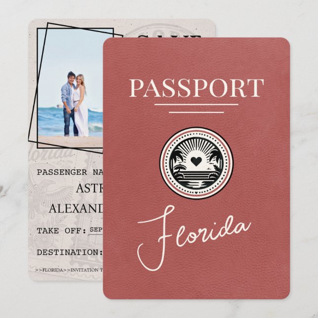 Ljus Burgunder Florida Pass Save The Date Spara Datumet (Fram/baksida)