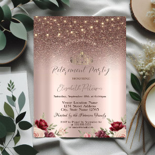 Ljus, Burgunderglitter, Rose Gold Pensionering Inbjudningar