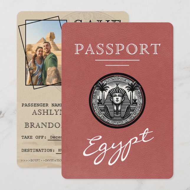 Ljus Burgundisk Egypten Pass Wedding Spara Datumet (Fram/baksida)