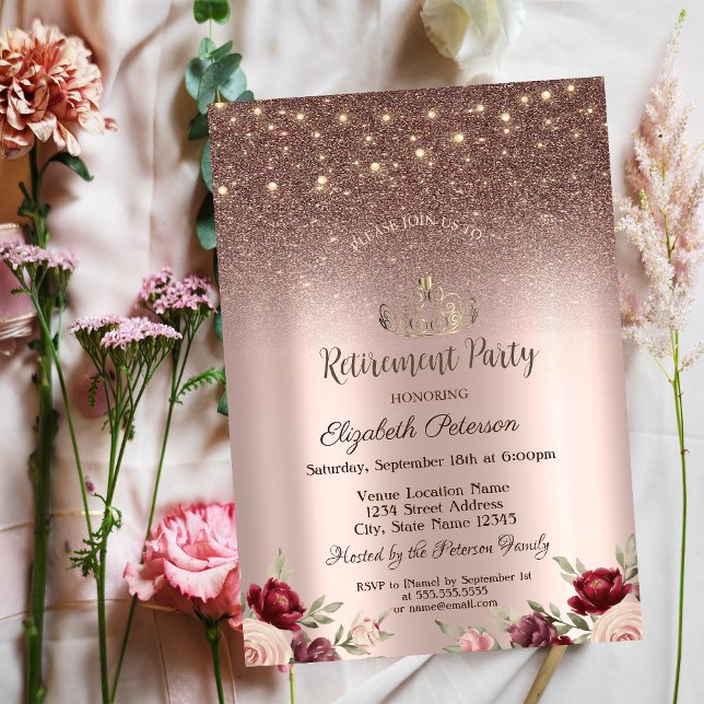 Ljus,Burgundy Glitter, Ro Guld Pension Inbjudningar (Skapare uppladdad)