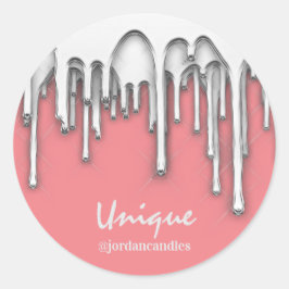 Ljus BusIness Namn Silver Grått Rosa Runt Klistermärke