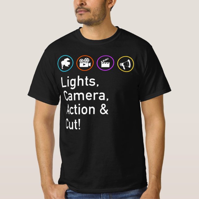 Ljus Camera Action&amp; Klipp ut flimmer TV-besätt T Shirt (Framsida)
