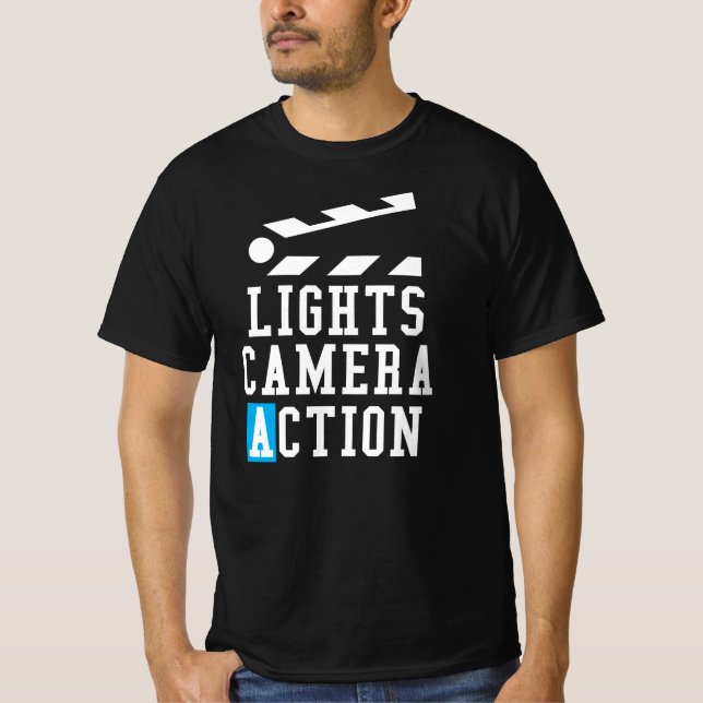 Ljus Camera Action Clapper Board - Filmbesättning T Shirt (Framsida)